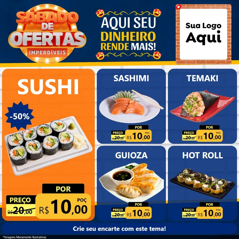 Modelo de Rede Social para Feed Facebook com o tema Sábado de Ofertas Imperdíveis para Comida japonesa