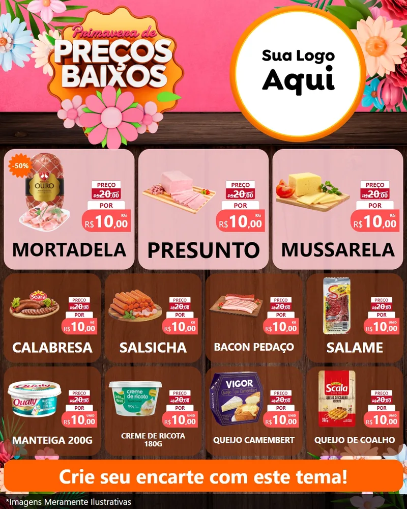 Modelo de Rede Social para Feed Instagram com o tema Primavera de Preços Baixos para Frios e Laticínios