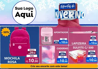 Modelo de Encarte para Encarte A4 Horizontal com o tema Ofertas de Inverno para Papelaria