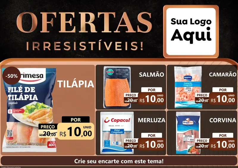 Modelo de Encarte para Encarte A4 Horizontal com o tema Ofertas Irresistíveis! para Peixaria