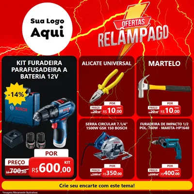 Modelo de Rede Social para Feed Facebook com o tema Ofertas Relâmpago para Maquinas e Ferramentas