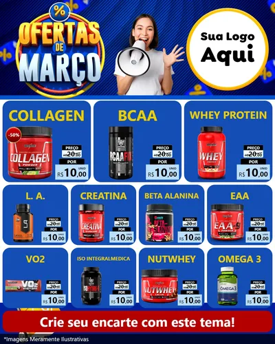 Modelo de Rede Social para Feed Instagram com o tema Ofertas de Março para Suplementos alimentares