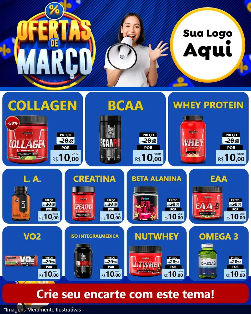 Modelo de Rede Social para Feed Instagram com o tema Ofertas de Março para Suplementos alimentares