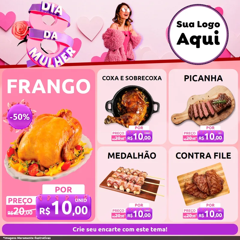 Modelo de Rede Social para Feed Facebook com o tema Dia da Mulher para Assados