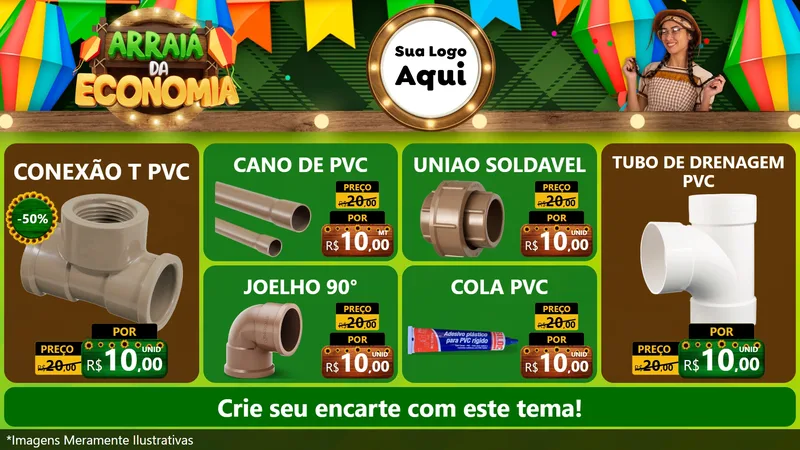 Modelo de TV para TV Horizontal com o tema Arraiá de Economia para Tubos e conexões