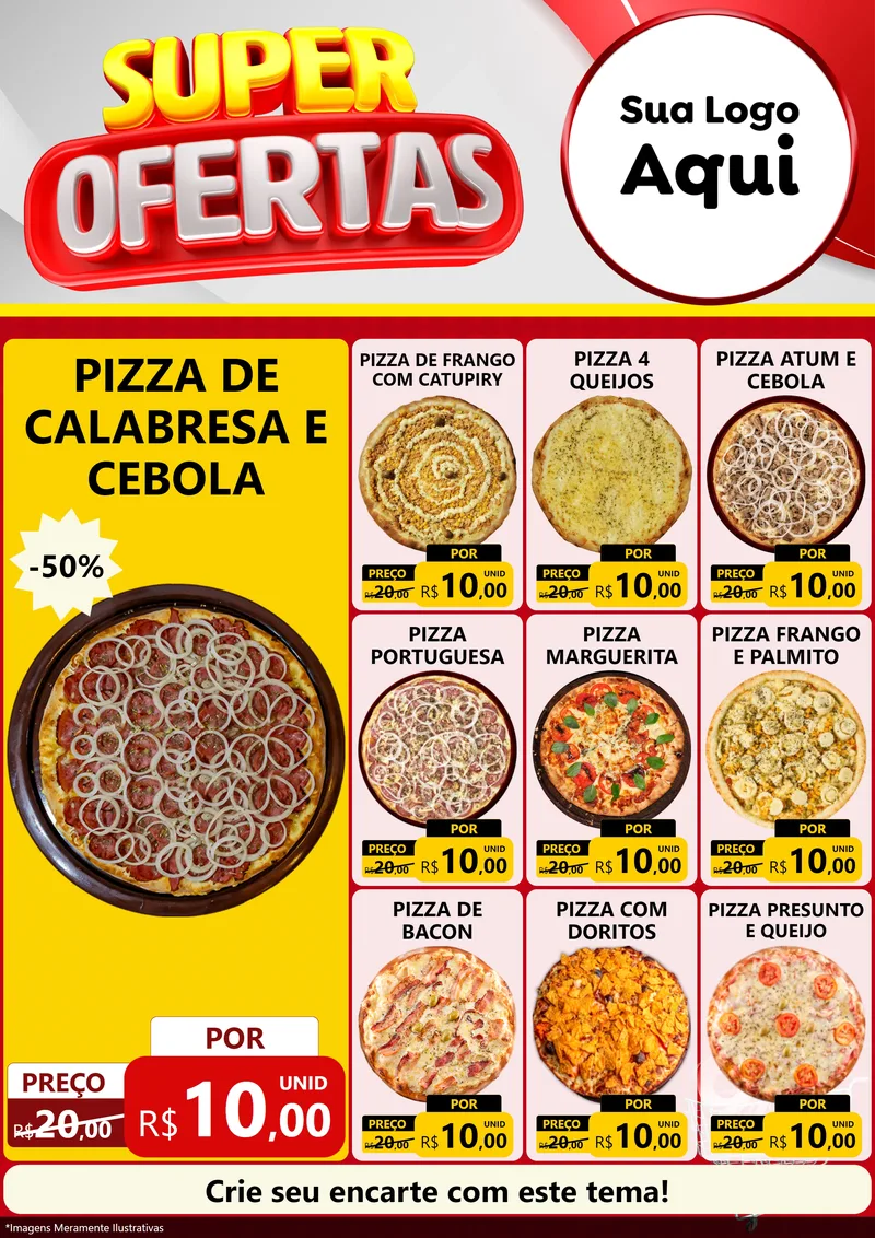 Modelo de Encarte para Encarte A4 Vertical com o tema Super Ofertas para Pizzaria