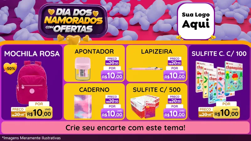 Modelo de TV para TV Horizontal com o tema Dia Dos Namorados Com Ofertas para Papelaria