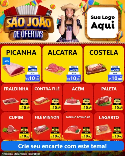 Modelo de Rede Social para Feed Instagram com o tema São João de Ofertas para Açougue
