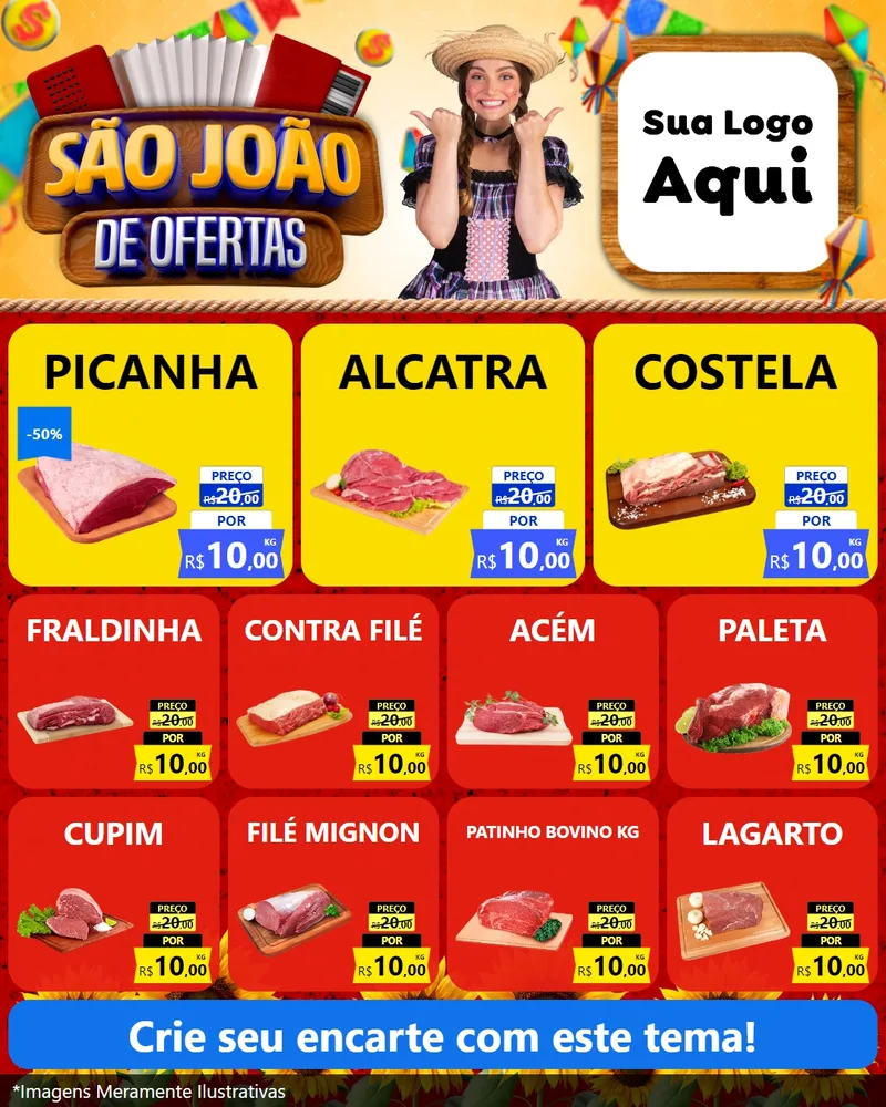 Modelo de Rede Social para Feed Instagram com o tema São João de Ofertas para Açougue