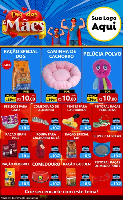 Modelo de Encarte para Encarte Grande com o tema Dia das Mães para Pet Shop