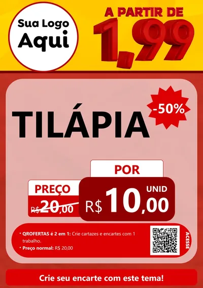 Modelo de Cartaz para Cartaz A4 Vertical com o tema A Partir de Um e Noventa e Nove - 1,99 para Peixaria
