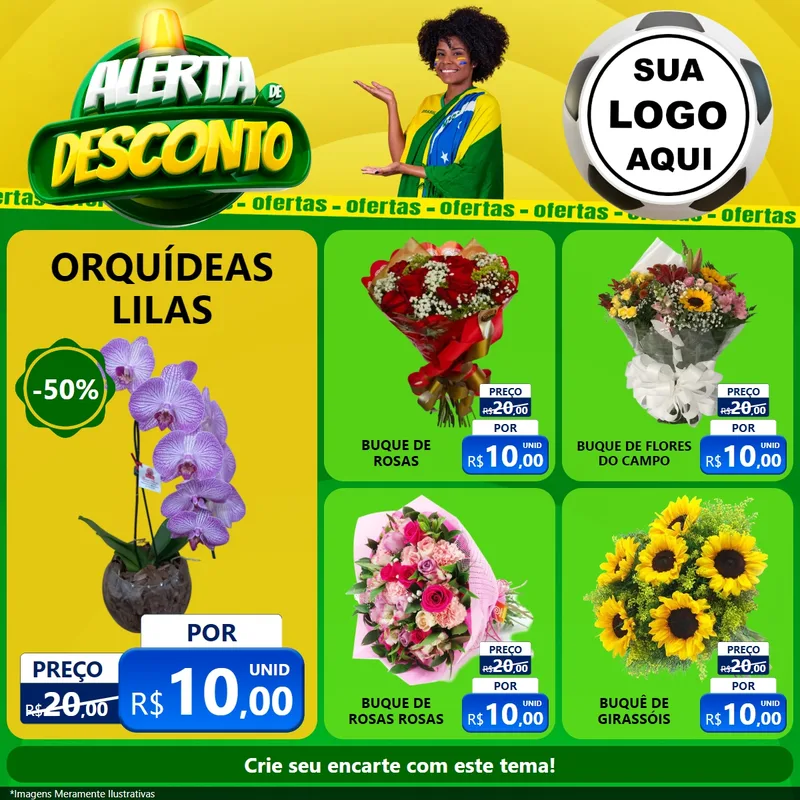 Modelo de Rede Social para Feed Facebook com o tema Alerta de Desconto para Floricultura e jardim