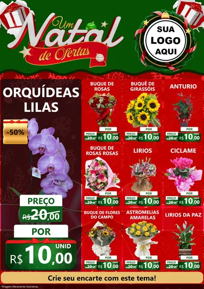 Modelo de Encarte para Encarte A4 Vertical com o tema Um Natal de Ofertas para Floricultura e jardim