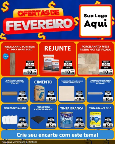 Modelo de Rede Social para Feed Instagram com o tema Ofertas de Fevereiro para Pisos e revestimentos
