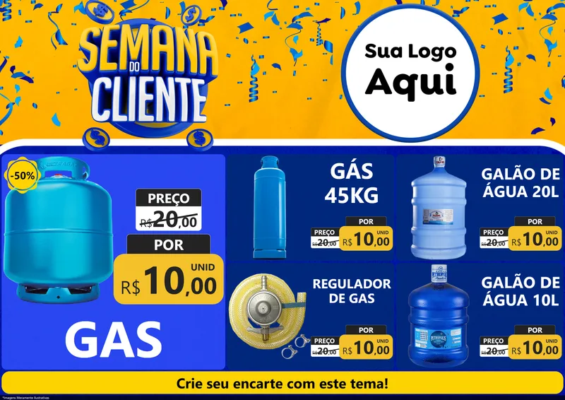Modelo de Encarte para Encarte A4 Horizontal com o tema Semana do Cliente para Água e gás