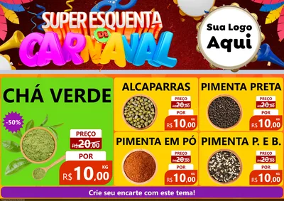 Modelo de Encarte para Encarte A4 Horizontal com o tema Super Esquenta de Carnaval para Produtos Naturais