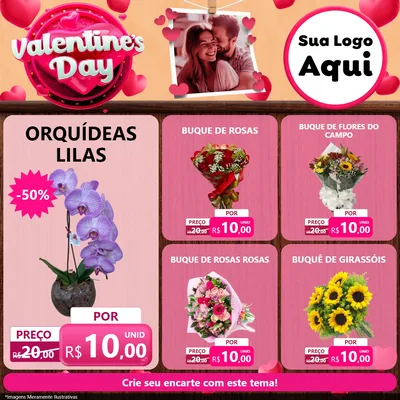 Modelo de Rede Social para Feed Facebook com o tema Valentine's Day para Floricultura e jardim