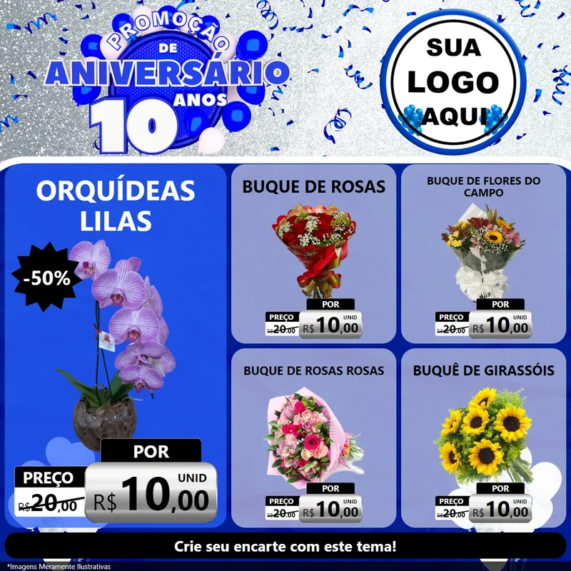 Modelo de Rede Social para Feed Facebook com o tema Promoção de Aniversário - 10 Anos para Floricultura e jardim