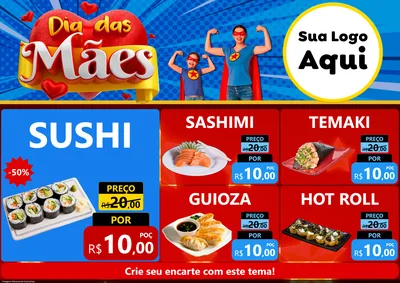 Modelo de Encarte para Encarte A4 Horizontal com o tema Dia das Mães para Comida japonesa