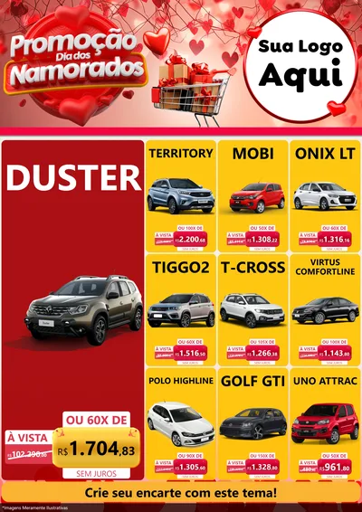Modelo de Encarte para Encarte A4 Vertical com o tema Promoção Dia dos Namorados para Concessionaria de Carros