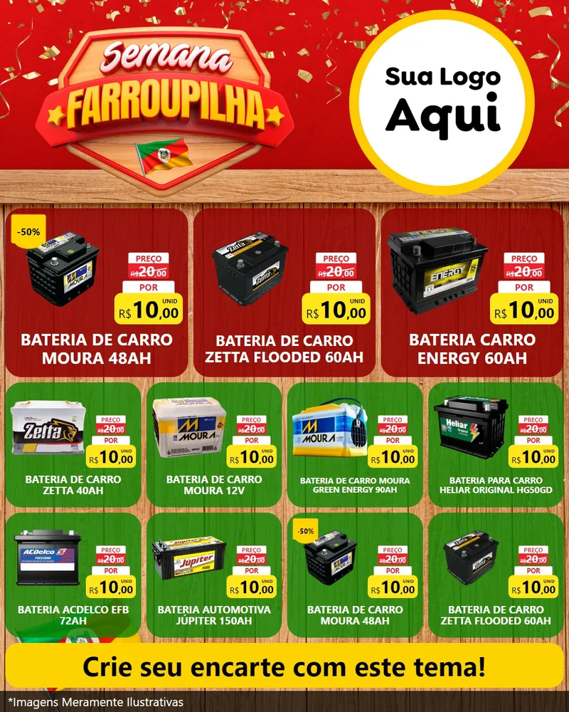 Modelo de Rede Social para Feed Instagram com o tema Semana Farroupilha para Baterias Elétricas