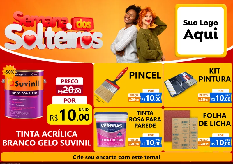 Modelo de Encarte para Encarte A4 Horizontal com o tema Semana dos Solteiros para Tintas e Ferramentas