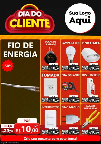 Modelo de Encarte para Encarte A4 Vertical com o tema Dia do Cliente para Materiais Elétricos