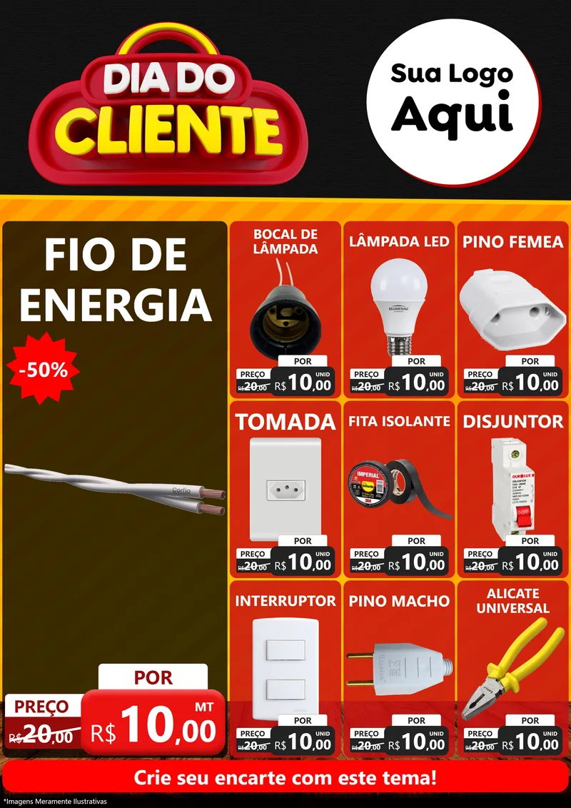 Modelo de Encarte para Encarte A4 Vertical com o tema Dia do Cliente para Materiais Elétricos