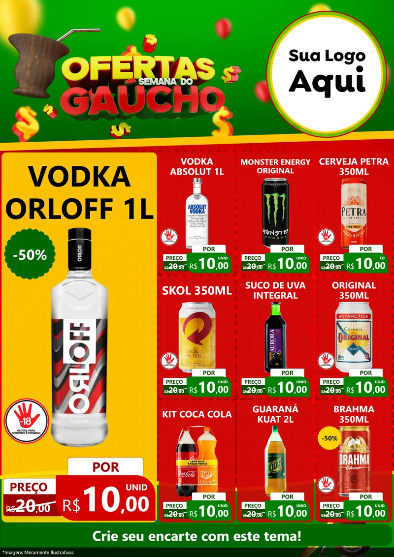 Modelo de Encarte para Encarte A4 Vertical com o tema Ofertas Semana Do Gaúcho para Distribuidora de bebidas