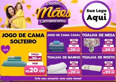 Modelo de Encarte para Encarte A4 Horizontal com o tema Dia das Mães com Desconto para Cama, Mesa e Banho