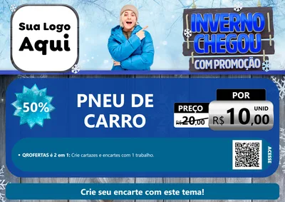 Modelo de Cartaz para Cartaz A4 Horizontal com o tema Inverno Chegou Com Promoção para Auto peças