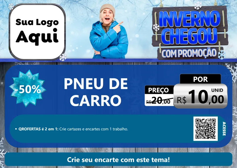 Modelo de Cartaz para Cartaz A4 Horizontal com o tema Inverno Chegou Com Promoção para Auto peças