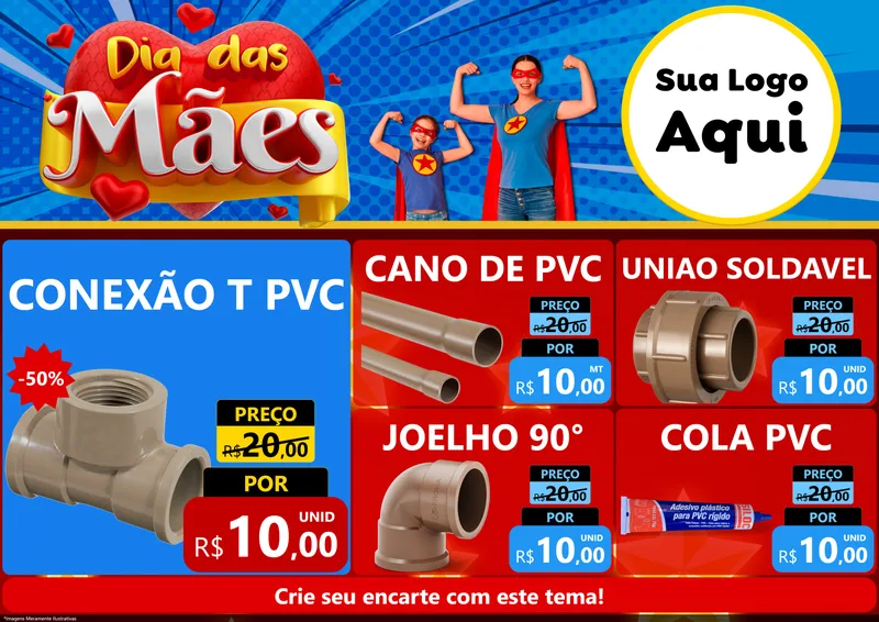 Modelo de Encarte para Encarte A4 Horizontal com o tema Dia das Mães para Tubos e conexões