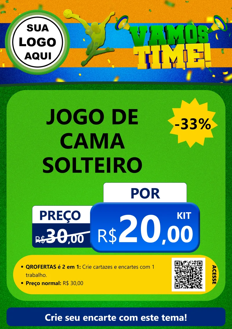 Modelo de Cartaz para Cartaz A4 Vertical com o tema Vamos Time! para Cama, Mesa e Banho