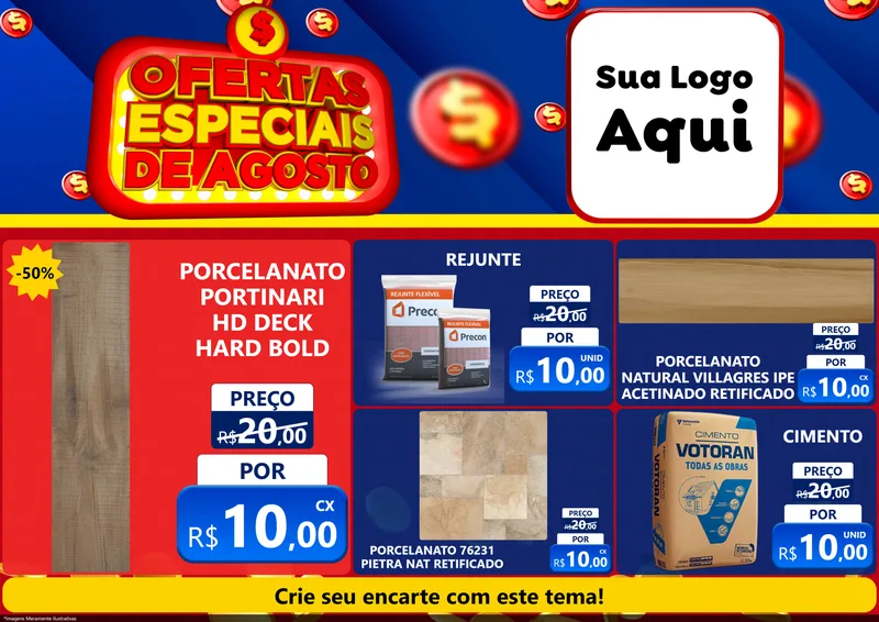 Modelo de Encarte para Encarte A4 Horizontal com o tema Ofertas Especiais de Agosto para Pisos e revestimentos