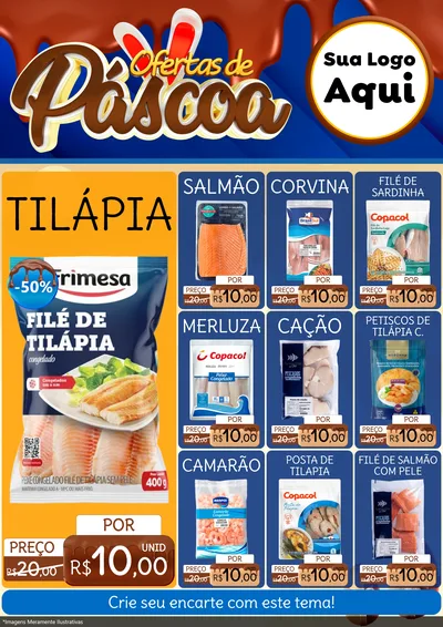 Modelo de Encarte para Encarte A4 Vertical com o tema Ofertas de Páscoa para Peixaria
