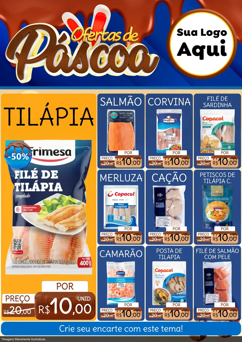 Modelo de Encarte para Encarte A4 Vertical com o tema Ofertas de Páscoa para Peixaria