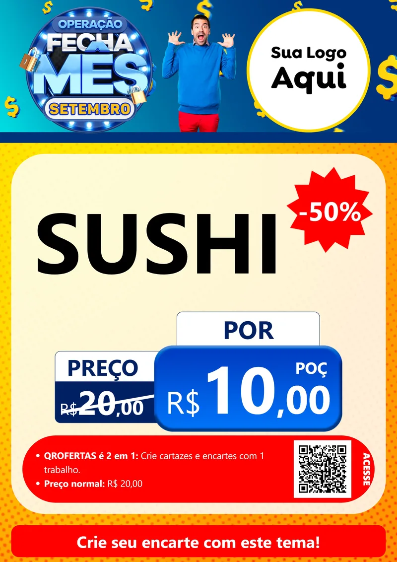 Modelo de Cartaz para Cartaz A4 Vertical com o tema Operação Fecha Mês Setembro para Comida japonesa