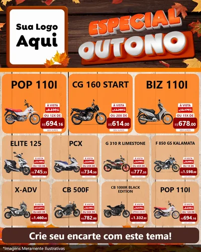 Modelo de Rede Social para Feed Instagram com o tema Especial Outono para Concessionaria de Motos