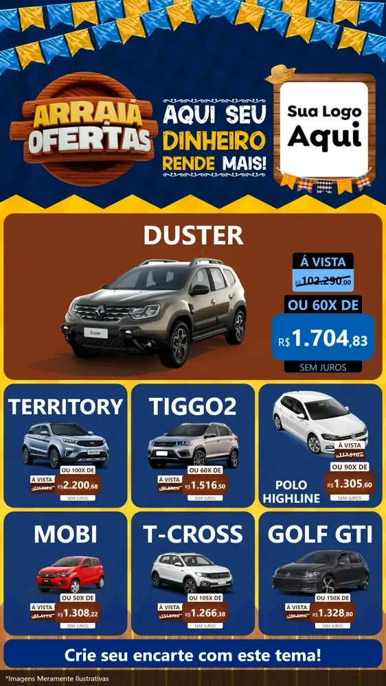Modelo de Rede Social para Stories com o tema Arraiá de Ofertas - Junina para Concessionaria de Carros