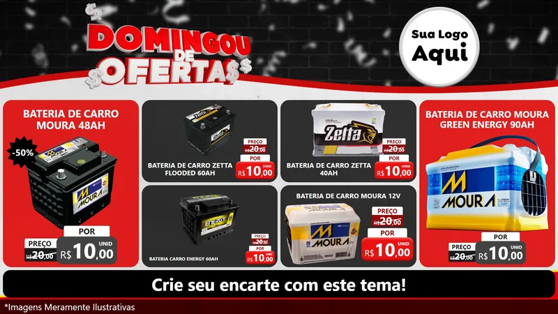 Modelo de TV para TV Horizontal com o tema Domingou de Ofertas para Baterias Elétricas