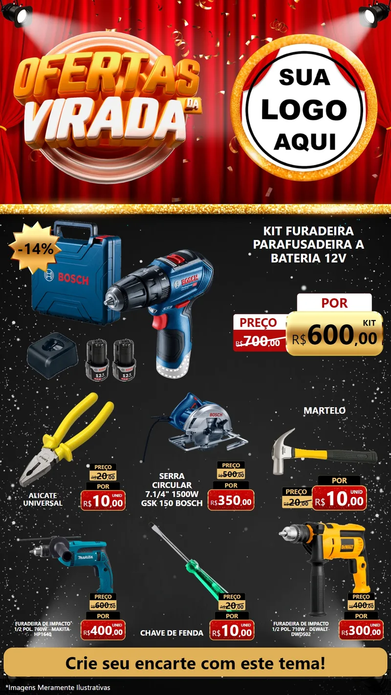 Modelo de Rede Social para Stories com o tema Ofertas da Virada para Maquinas e Ferramentas