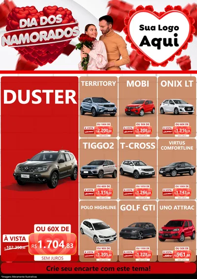 Modelo de Encarte para Encarte A4 Vertical com o tema Dia dos Namorados para Concessionaria de Carros