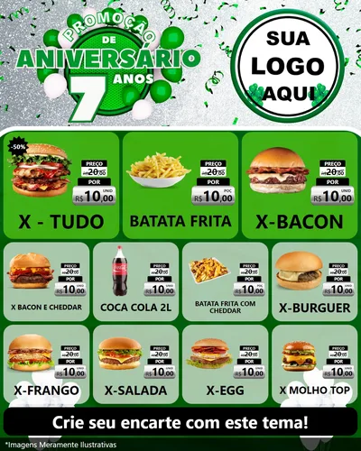 Modelo de Rede Social para Feed Instagram com o tema Promoção de Aniversário - 7 Anos para Hamburgueria