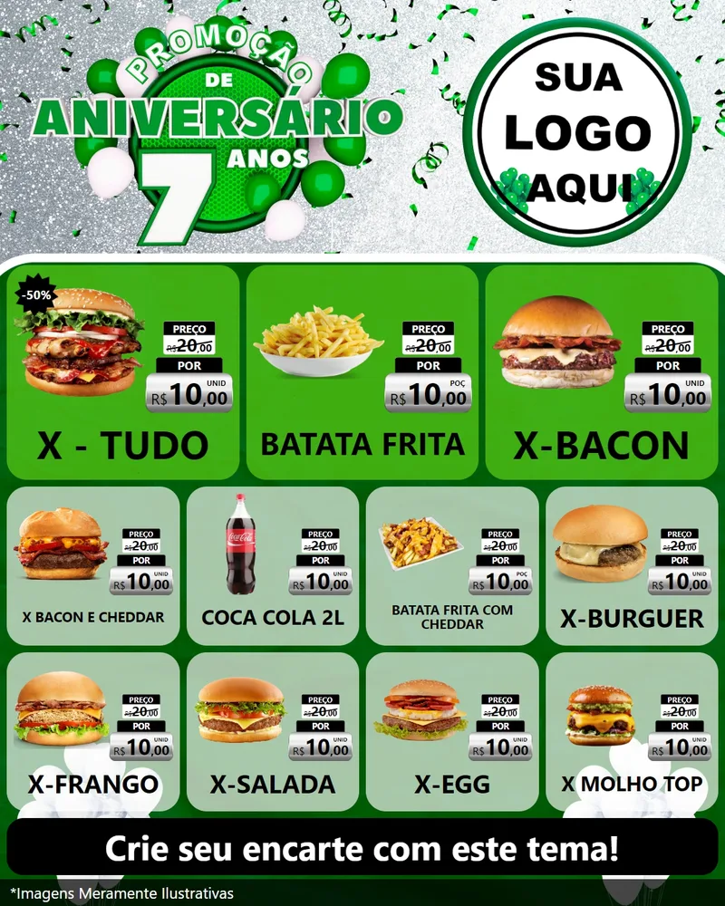 Modelo de Rede Social para Feed Instagram com o tema Promoção de Aniversário - 7 Anos para Hamburgueria