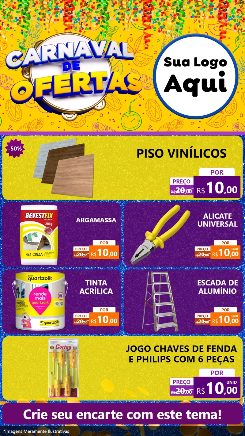 Modelo de TV para TV Vertical com o tema Carnaval de Ofertas para Material para Construção