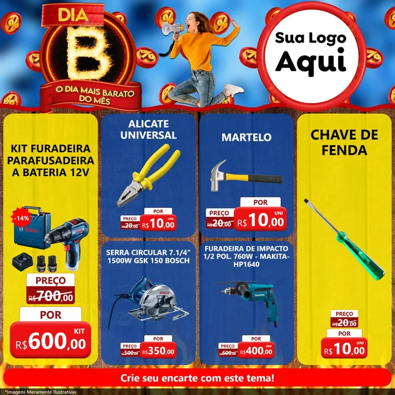Modelo de Rede Social para Feed Facebook com o tema Dia B - O Dia Mais Barato Do Mês para Maquinas e Ferramentas