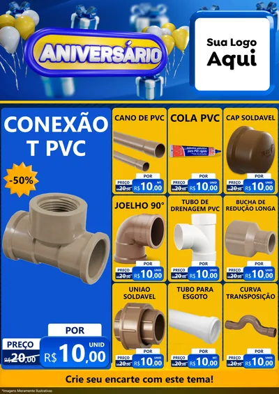 Modelo de Encarte para Encarte A4 Vertical com o tema Aniversário para Tubos e conexões