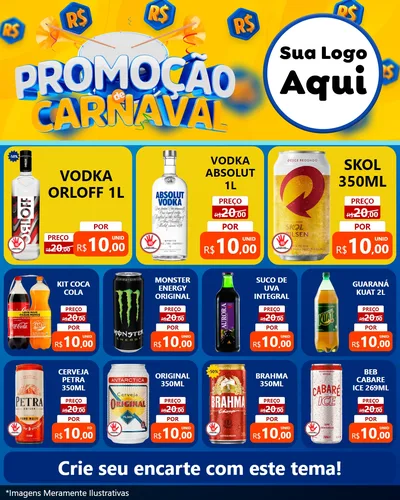 Modelo de Rede Social para Feed Instagram com o tema Promoção de Carnaval para Distribuidora de bebidas