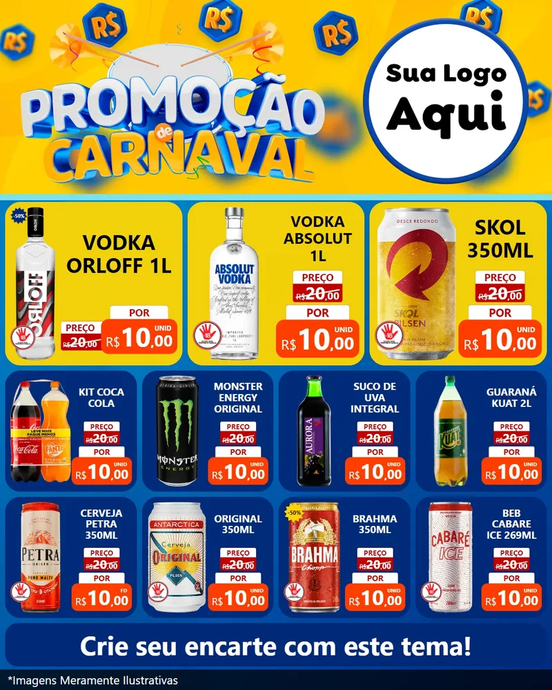 Modelo de Rede Social para Feed Instagram com o tema Promoção de Carnaval para Distribuidora de bebidas